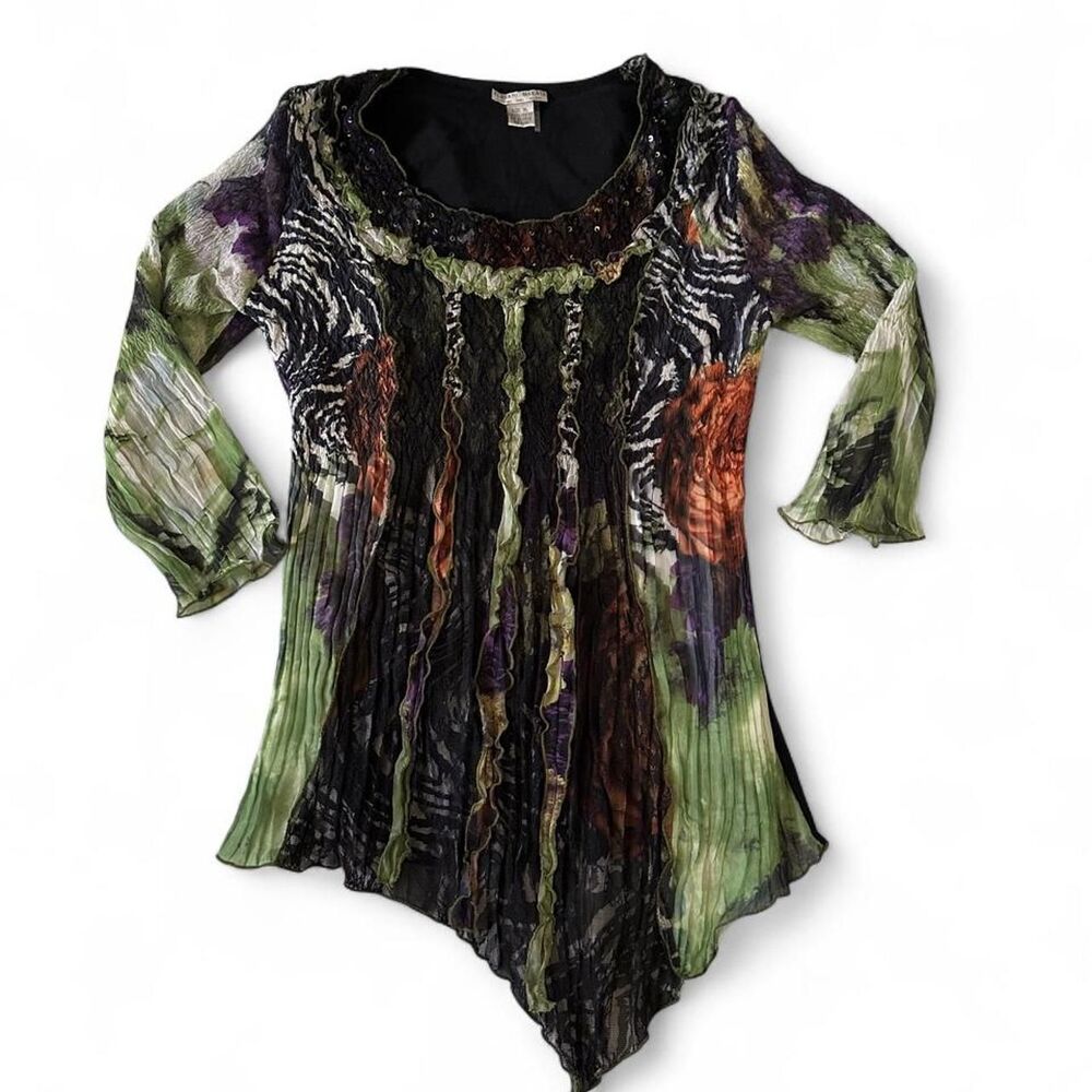 Y2K vintage sheer mesh asymmetric beaded fairy top